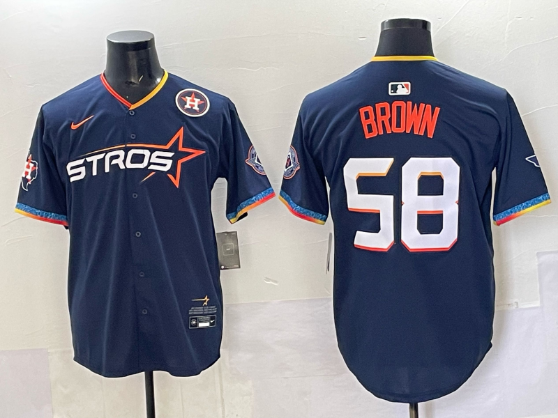 Men 2025 Houston Astros #58 Brown blue  Nike MLB Jersey style 002->boston red sox->MLB Jersey